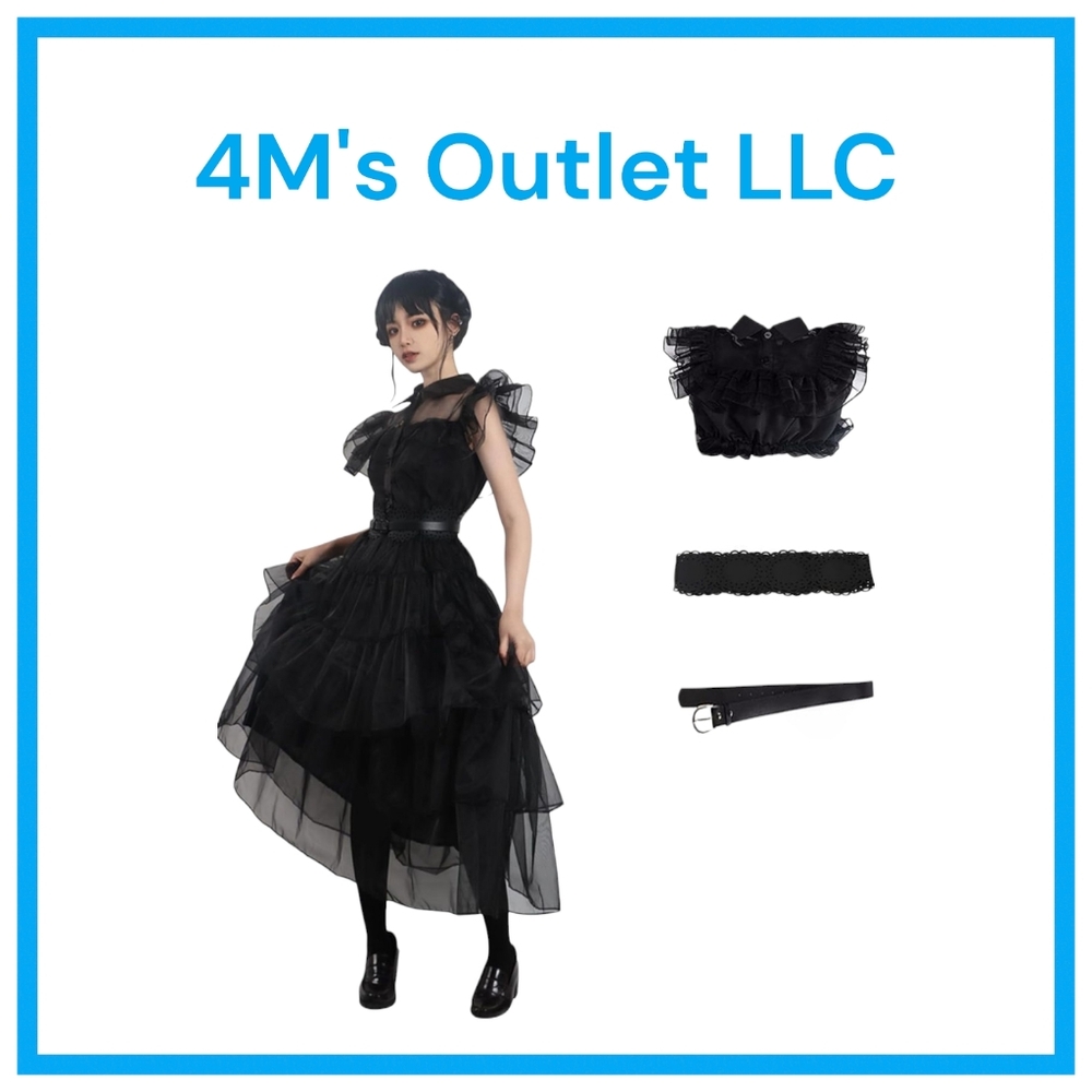 Wednesday Black Layered Gothic Dress with Accessories